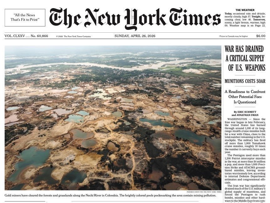 The New York Times says this is: why the shooting didn't make its Sunday edition
