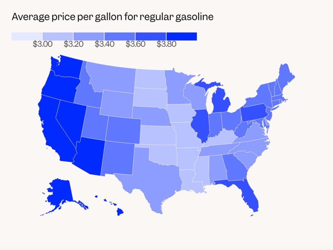 Map shows gas prices have risen above $3 a gallon: in every US state — the first time since 2023