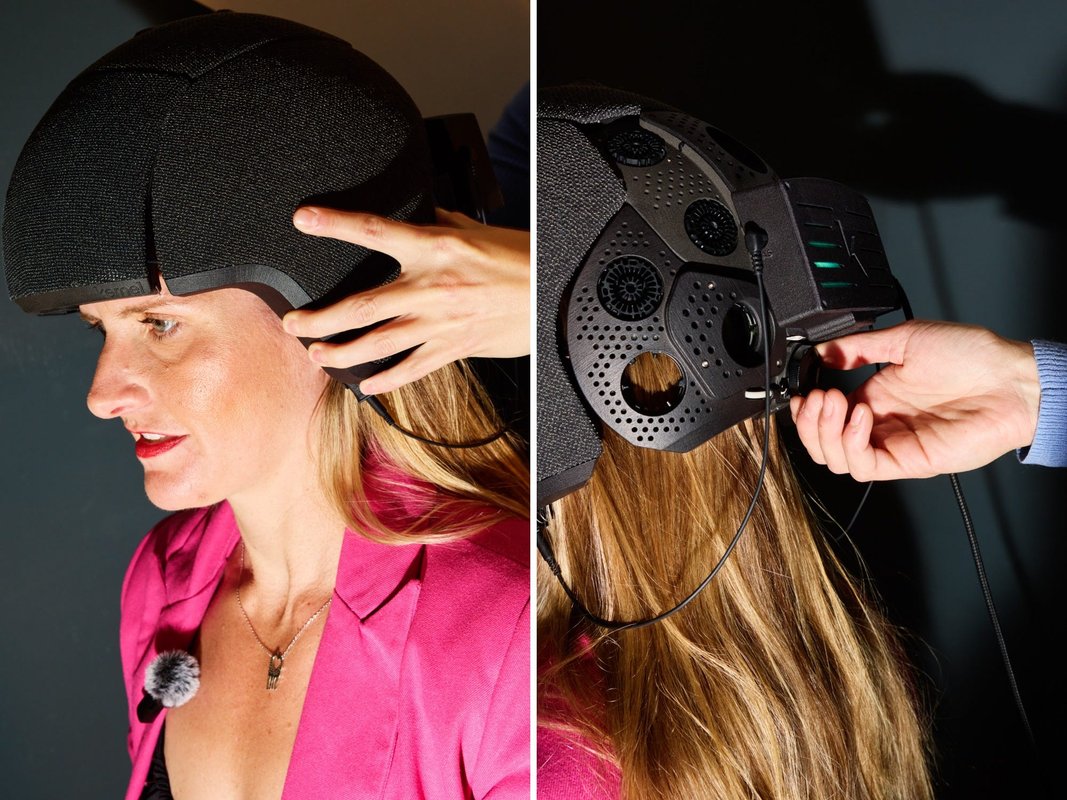 I tried on Bryan Johnson's brain helmet —: it's a futuristic Apple Watch for your noggin