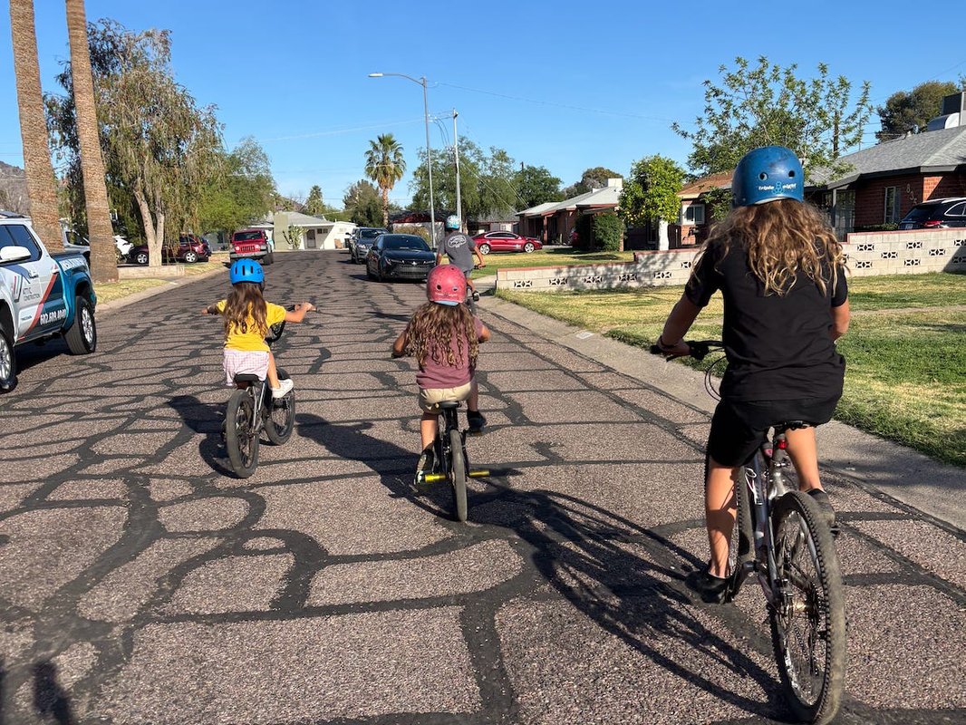 I started letting my son bike with his friends when he was: 8. It gives me anxiety, but I see the value in having independence.