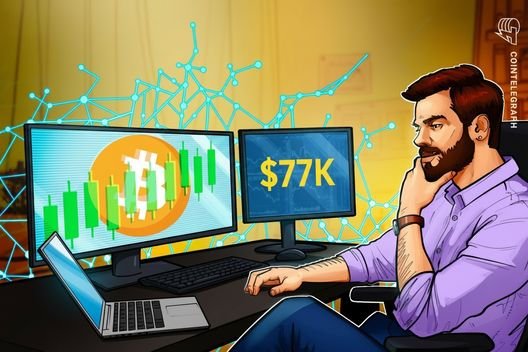 Bitcoin’s surge to $77K pressures shorts, but: absent spot and long leverage caps rallies