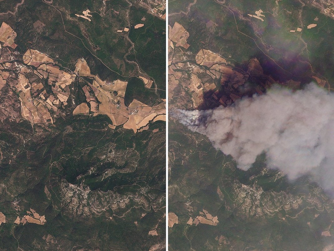 Before-and-after satellite images show the staggering toll: of France's worst wildfire season on record