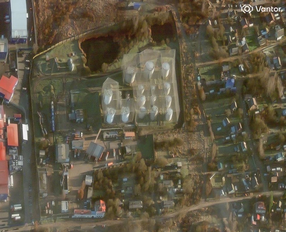 Satellite images show Russia put up anti-drone nets to protect its fuel tanks. A Ukrainian attack punched through.