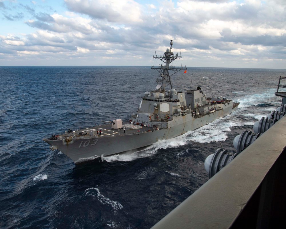 A US Navy destroyer and a support ship collided in the Caribbean during an at-sea resupply gone wrong