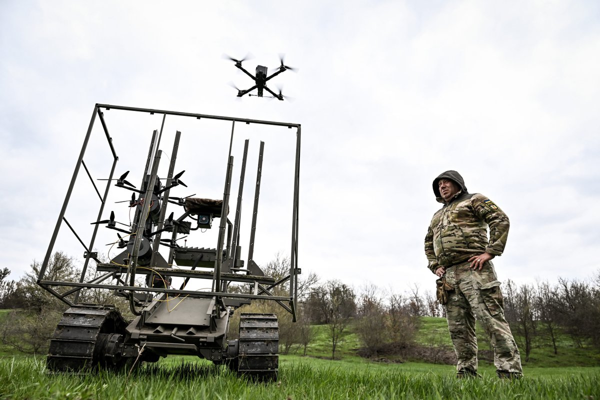 Ukraine is teaming up its war robots with flying drones for maximum effect in battle